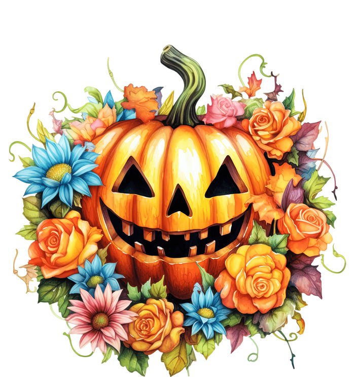 Kawaii Halloween Jack O Lantern With Pumpkin And Flowers T-Shirt