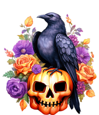 Kawaii Halloween Raven With Pumpkin And Flowers Flexfit Unipanel Trucker Cap