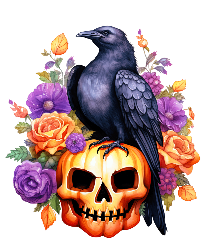 Kawaii Halloween Raven With Pumpkin And Flowers Flexfit Unipanel Trucker Cap