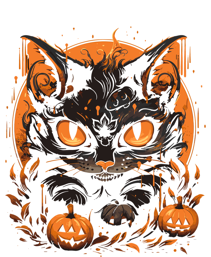 Retro Black Cat Halloween Pumpkin Costume Long Sleeve Shirt