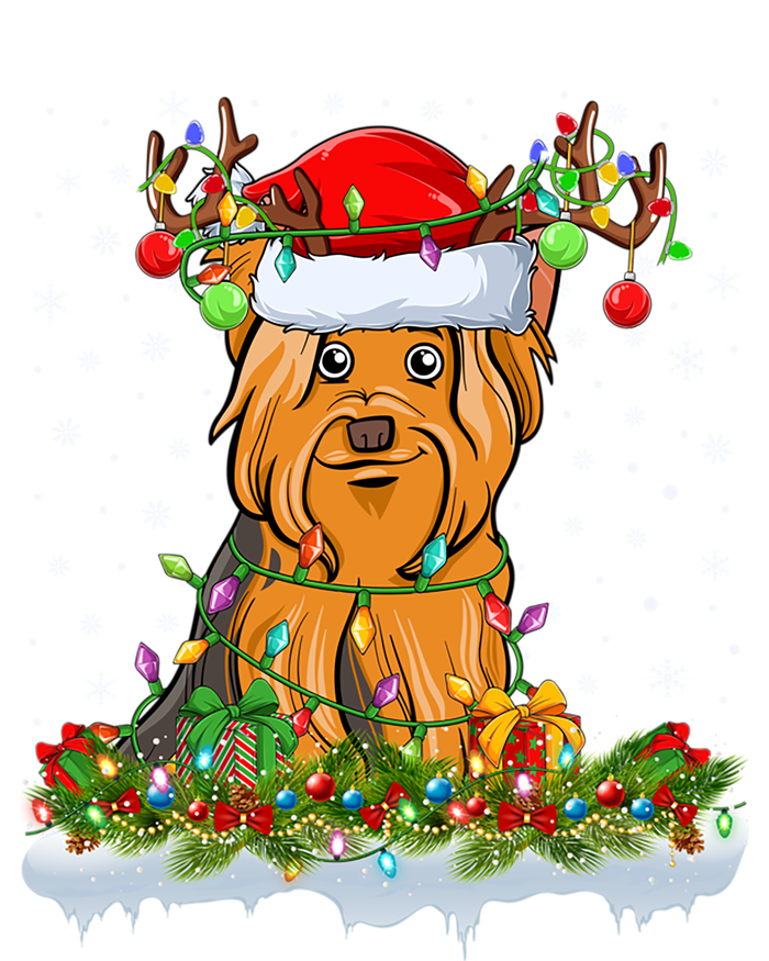 Xmas Lighting Santa Yorkshire Terrier Dog Christmas Gift V-Neck T-Shirt