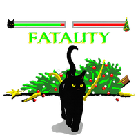 Black Cat Vs Christmas Tree Retro Video Fighting Game Funny T-Shirt