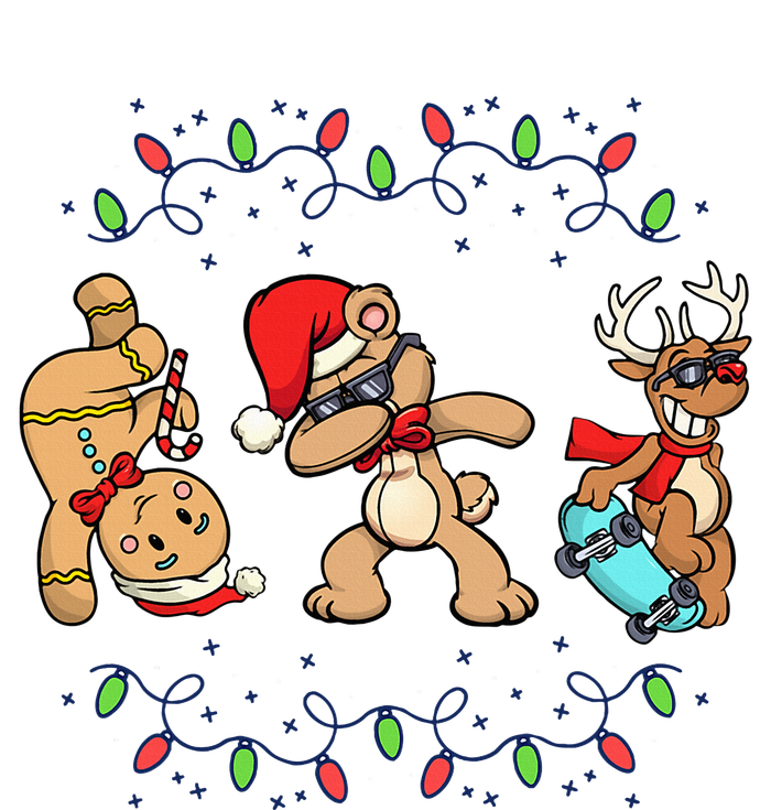 Festive Dabbing Santa Bear with Skate Reindeer and Xmas Lights Full Zip Hoodie