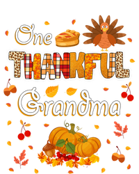 One Thankful Grandma Fall Leaves Autumn Grandma Thanksgiving Gift Women's Long Sleeve Flannel Pajama Set 