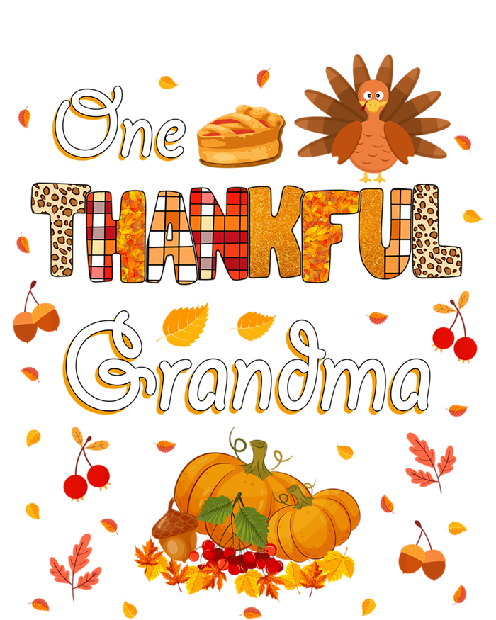 One Thankful Grandma Fall Leaves Autumn Grandma Thanksgiving Gift Women's Long Sleeve Flannel Pajama Set 