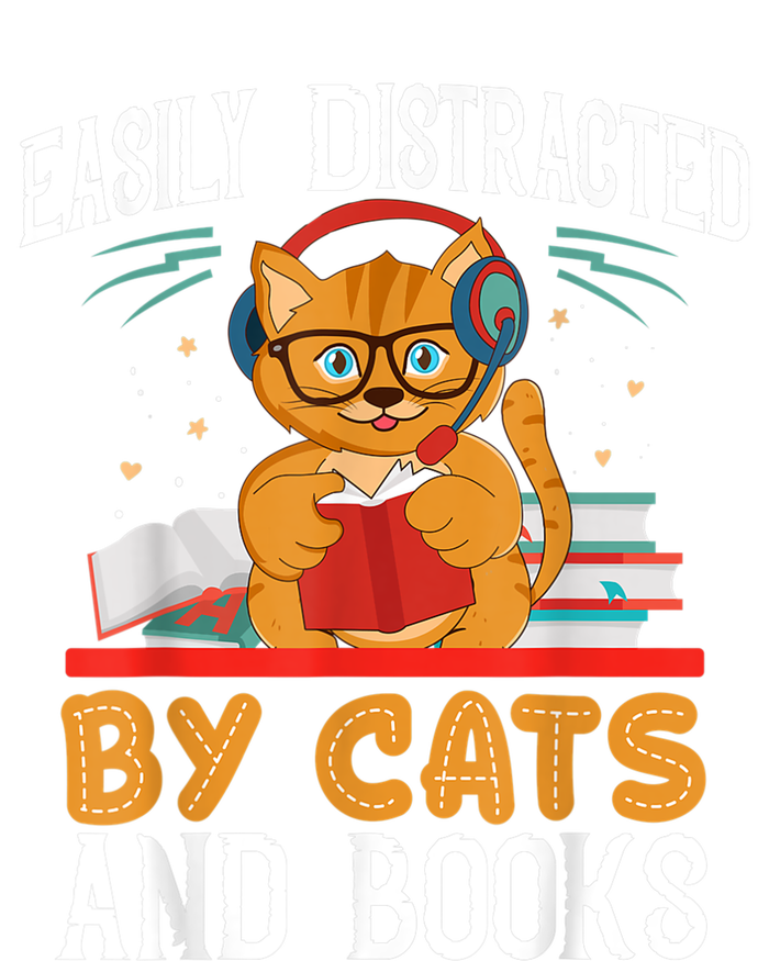 Easily Distracted By Cats And Books Gift Reader Kitty T-Shirt