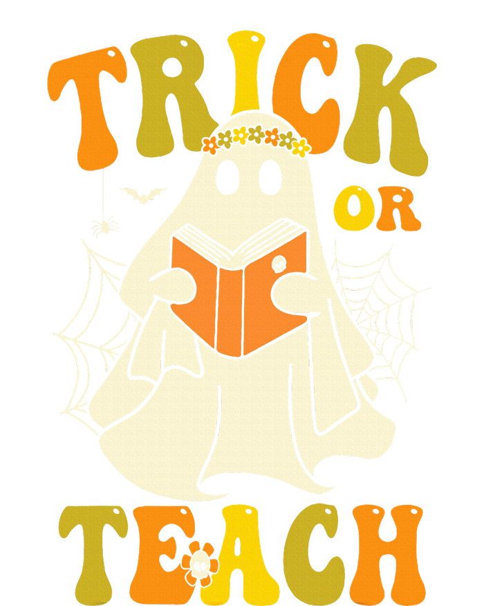 Trick Or Teach Groovy Halloween Retro Floral Ghost Teacher Toddler Fine Jersey T-Shirt