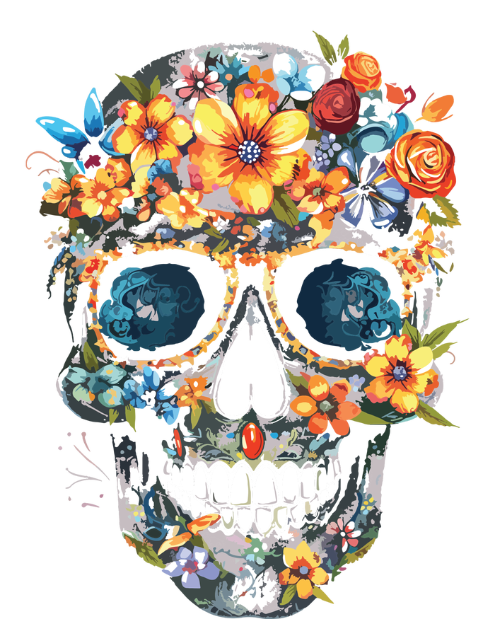 Floral Mexican Skull Day Of The Dead Dia De Muertos Kids Long Sleeve Shirt