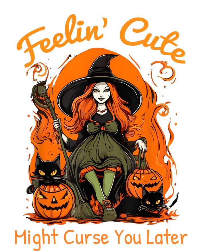 Feeling Cute Might Curse You Later Funny Witch Halloween Cat Womens California Wash Sweatshirt