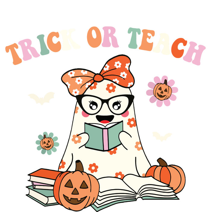 Groovy Halloween Trick Or Teach Retro Floral Ghost Teacher Cooling Performance Long Sleeve Crew