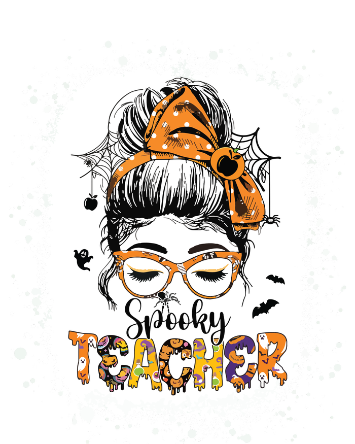 Messy Bun Spooky Teacher Bleached Halloween Teachers T-Shirt