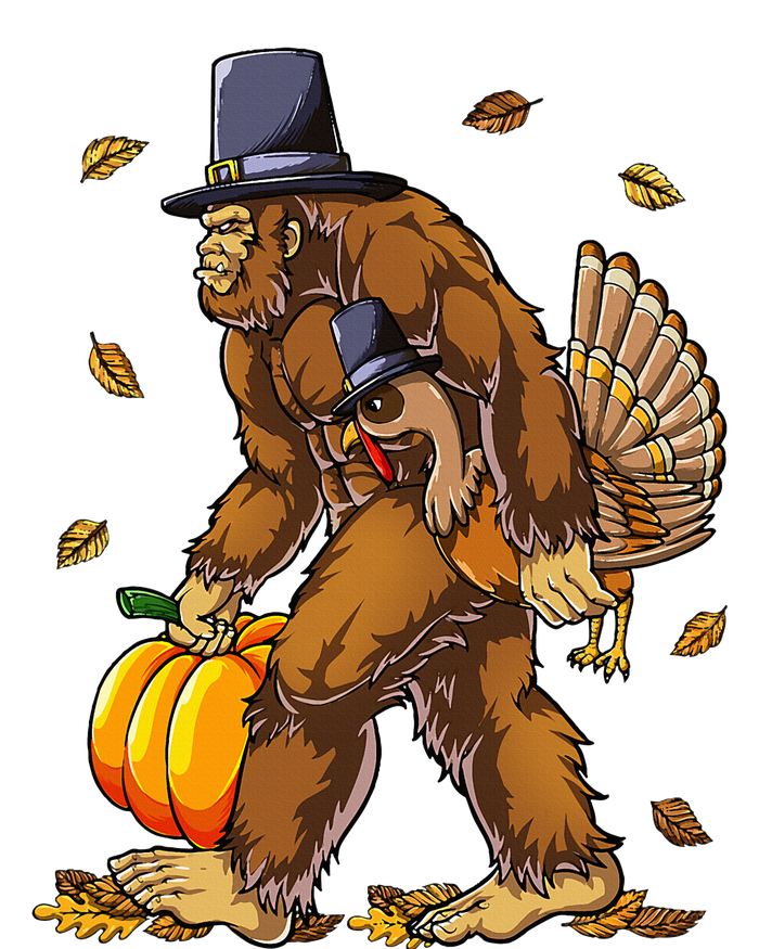 Bigfoot Pilgrim Turkey Pumpkin Thanksgiving Day T-Shirt