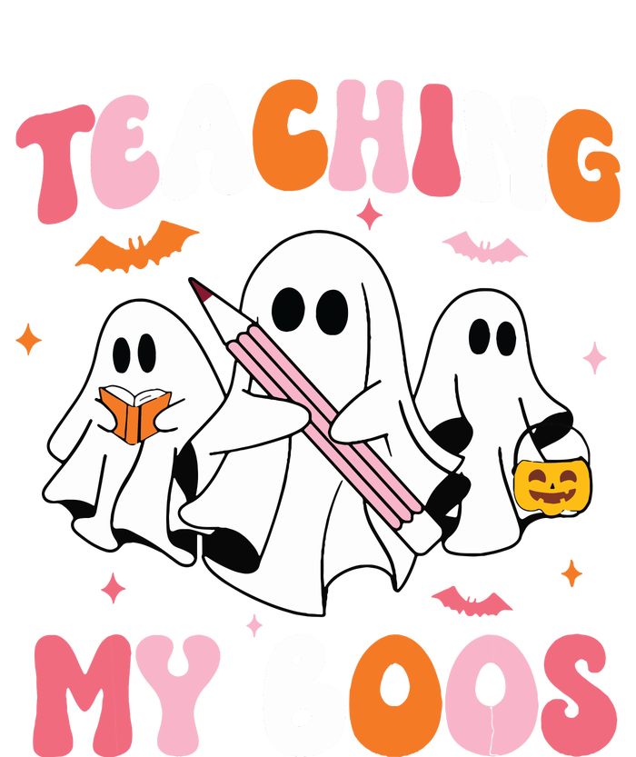 Teaching My Boos Spooky Teacher Ghost Halloween Groovy Retro Women's Racerback Cropped Tank