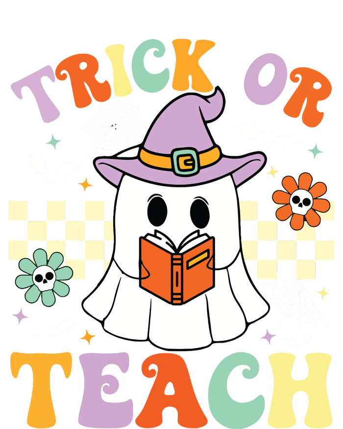 Trick Or Teach Groovy Teacher Halloween Retro Floral Ghost Canvas