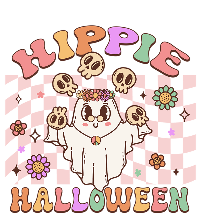 Hippie Halloween Floral Retro Groovy Ghost Costume Checkered Gift T-Shirt