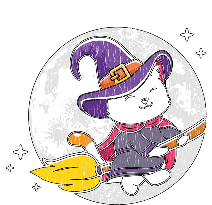 Retro Broom Flying Witch Kitten Cat Mom Dad Halloween Moon Gift Premium T-Shirt