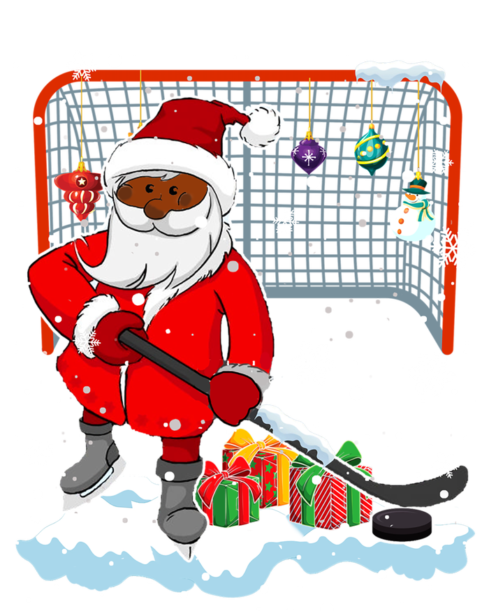 Afro Santa Playing Hockey Xmas Black Afro Hockey Player Gift T-Shirt