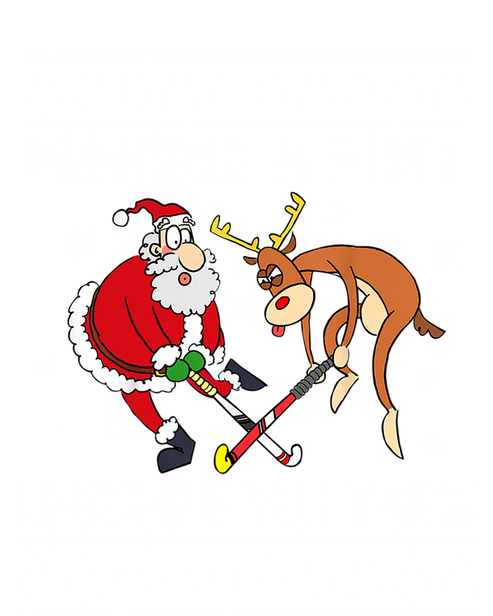 Santa Reindeer Making A Fist Checking You Twice Hockey Xmas Gift T-Shirt