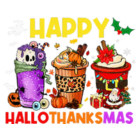 Coffee Halloween Thanksgiving Christmas Happy Hallothanksmas Cropped Pullover Crew