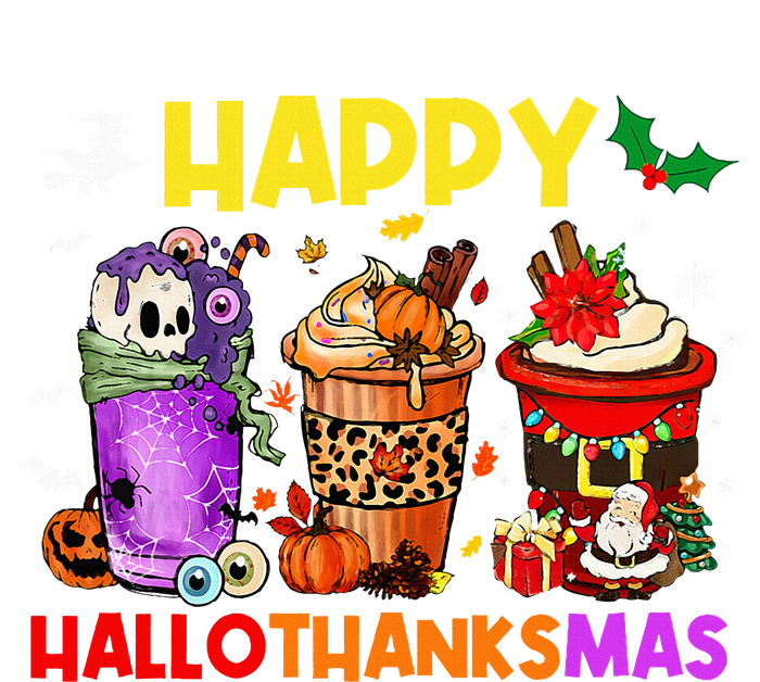 Coffee Halloween Thanksgiving Christmas Happy Hallothanksmas Cropped Pullover Crew