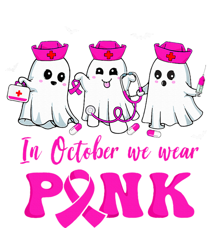 In October We Wear Pink Nurse Ghost Halloween Breast Cancer T-Shirt