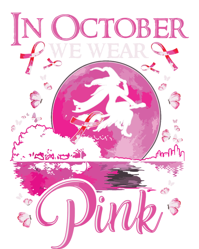 In October We Wear Pink Witch Breast Cancer Awareness Women's V-Neck T-Shirt