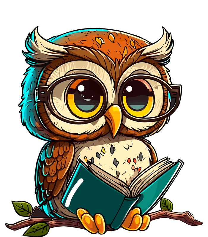 Kawaii Owl Reads Book Reading Bookworm Library Book Women's T-Shirt