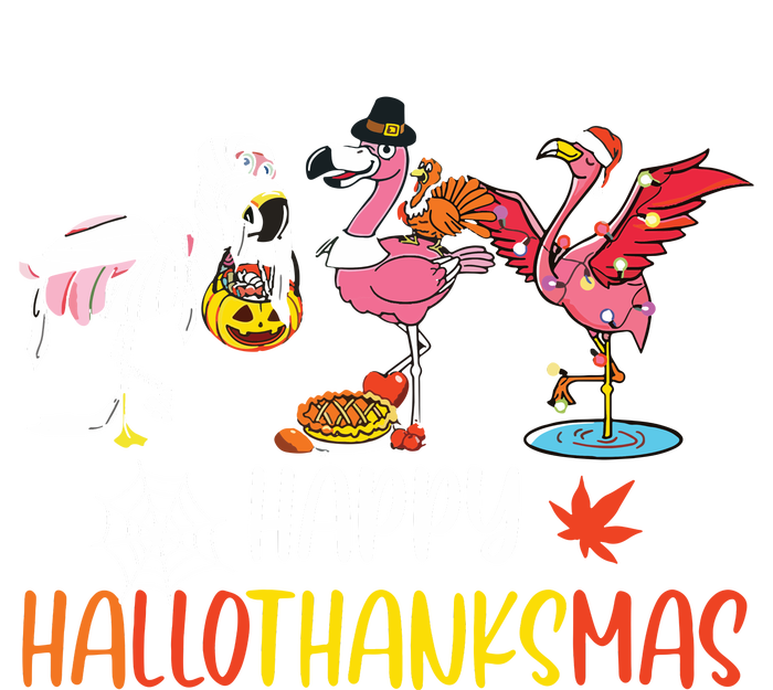 Flamingo Halloween Happy Hallothanksmas Thanksgiving Xmas T-Shirt