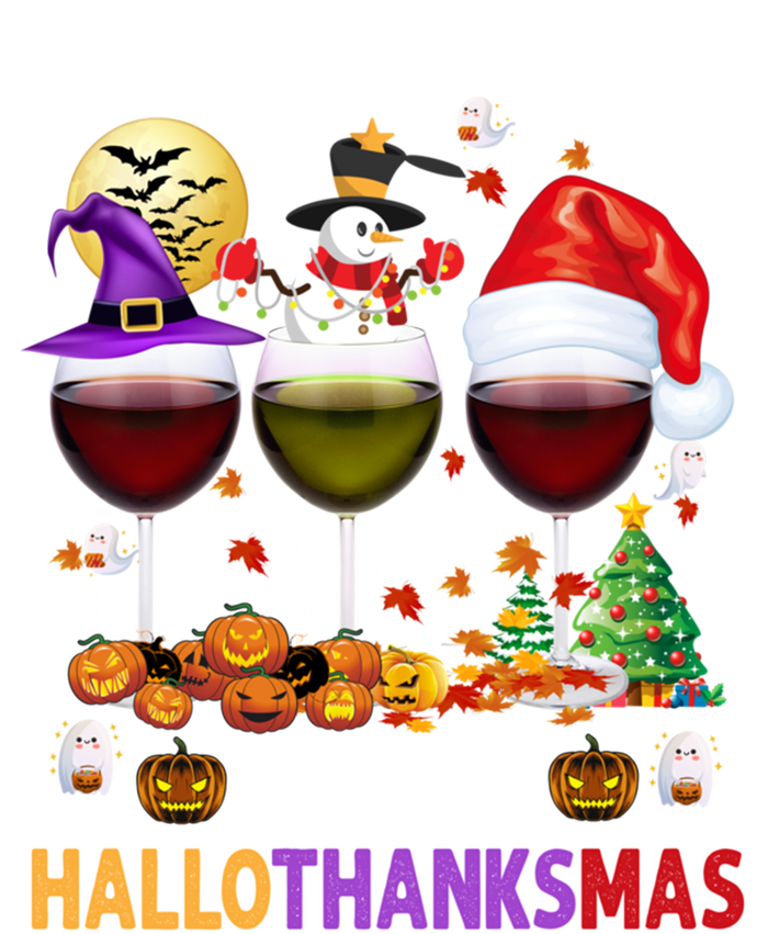 Happy Hallothanksmas Wine Glasses Witch Santa Hat Pumpkin Gift Button