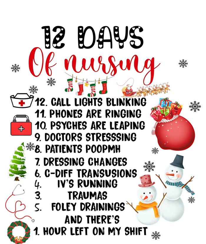 12 Days Of Nursing Funny Nurse Christmas T-Shirt