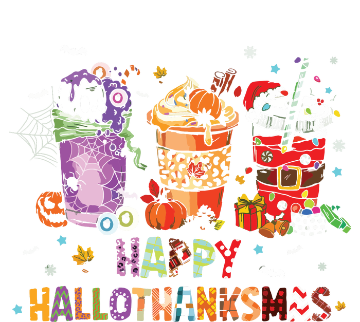 Happy Hallothanksmas Coffee Latte Halloween Thanksgiving Cropped Pullover Crew