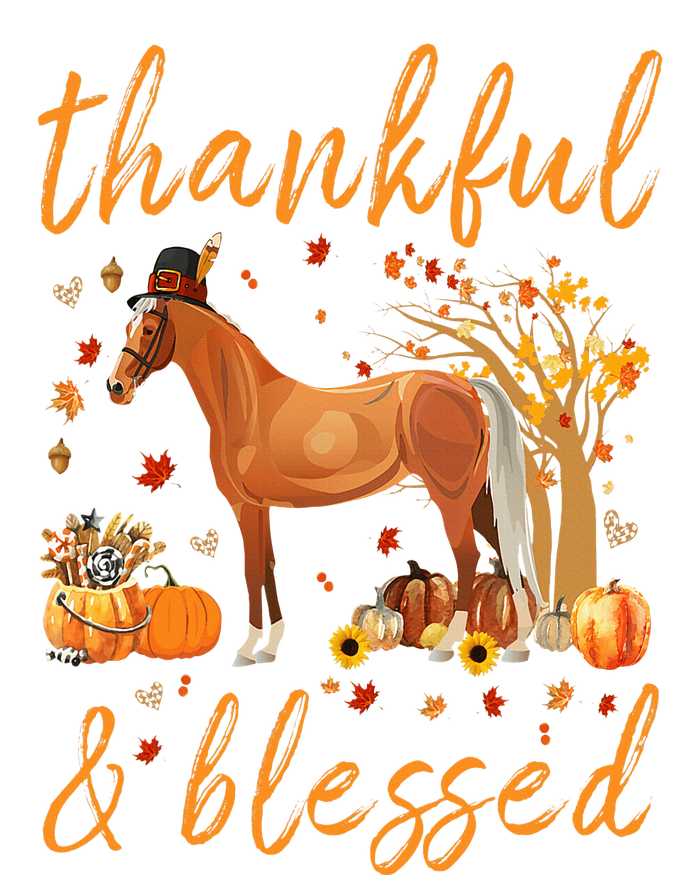 Thankful Grateful Blessed Horse Thanskgiving Matching T-Shirt