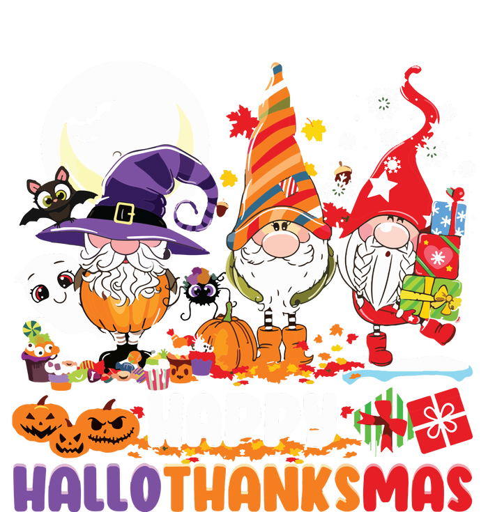 Happy Hallothanksmas Gnome Halloween Thanksgiving Christmas Women's Knotted Racerback Tank