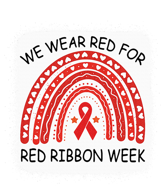 We Wear Red For Red Ribbon Week Awareness Rainbow Bleached Womens Cotton Relaxed Long Sleeve T-Shirt