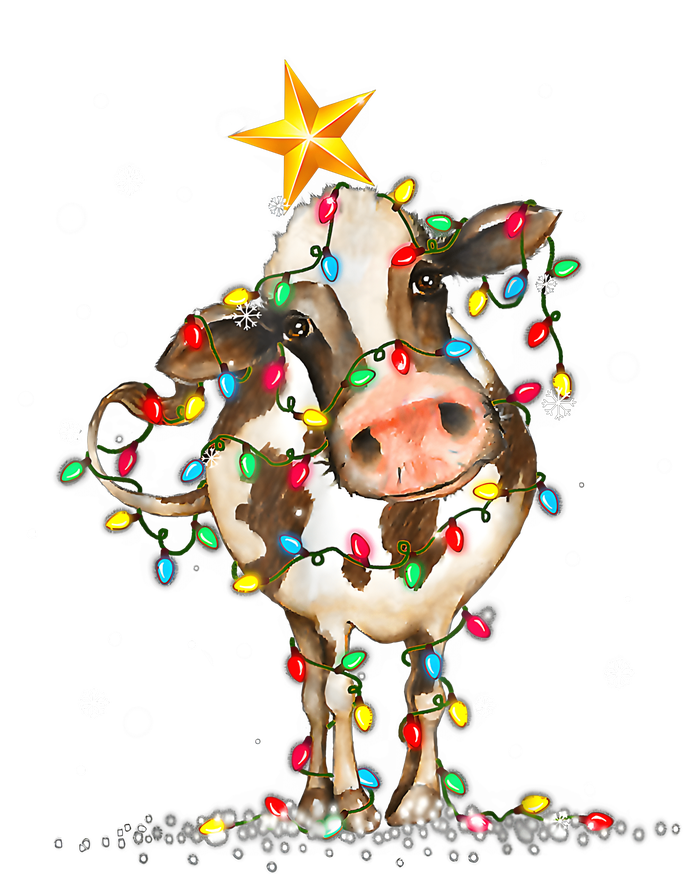 Cow Reindeer Hat Santa Christmas Lights Funny Cow Christmas T-Shirt