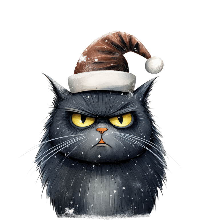 Grumpy Black Christmas Cat Santa Hat High Crown Mesh Back Trucker Hat