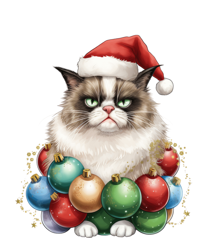 Grumpy Cat Christmas Tree Balls Santa Hat T-Shirt