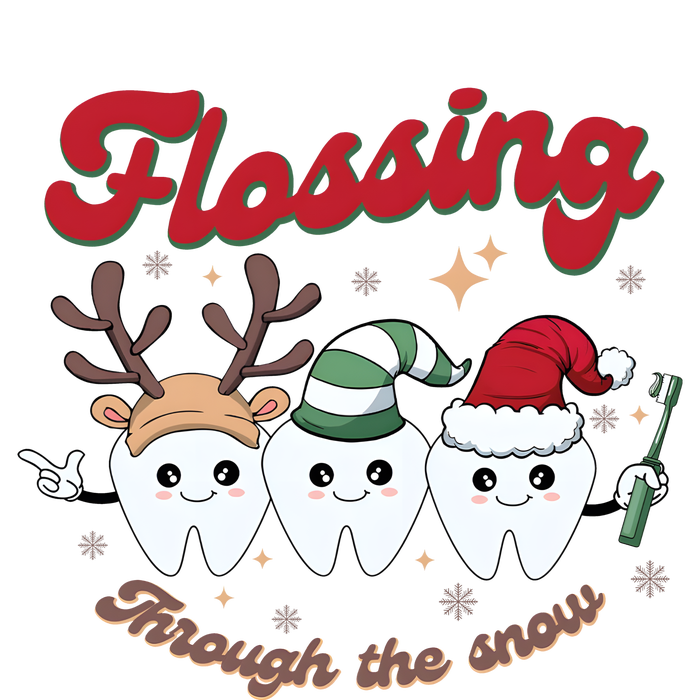 Christmas Dentist Flossing Through The Snow Dental Santa Claus Reindeer Womens Cotton Relaxed Long Sleeve T-Shirt