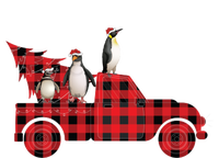 Penguin Riding Red Pajama Tree Truck Funny Penguin Christmas Cute Gift T-Shirt