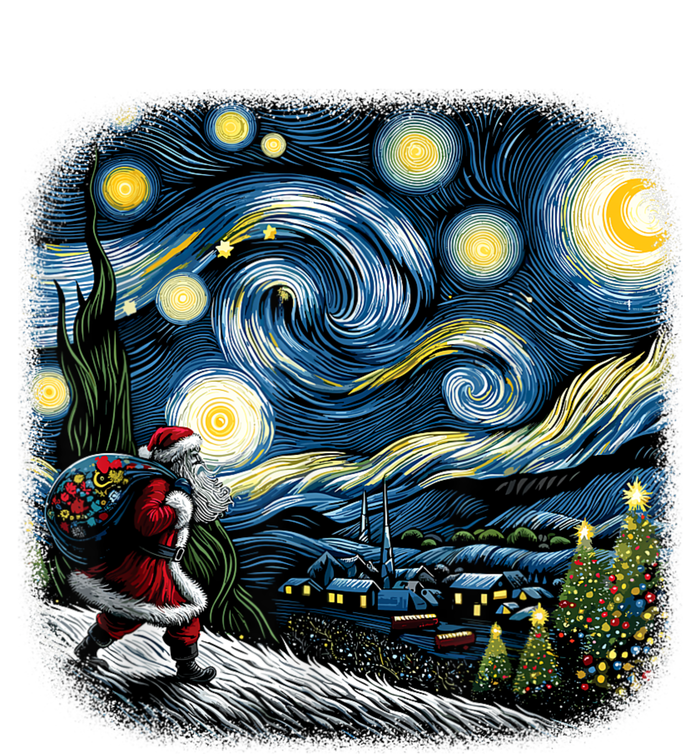 Van Gogh Starry Night Santa Christmas Winter Snowy Night T-Shirt