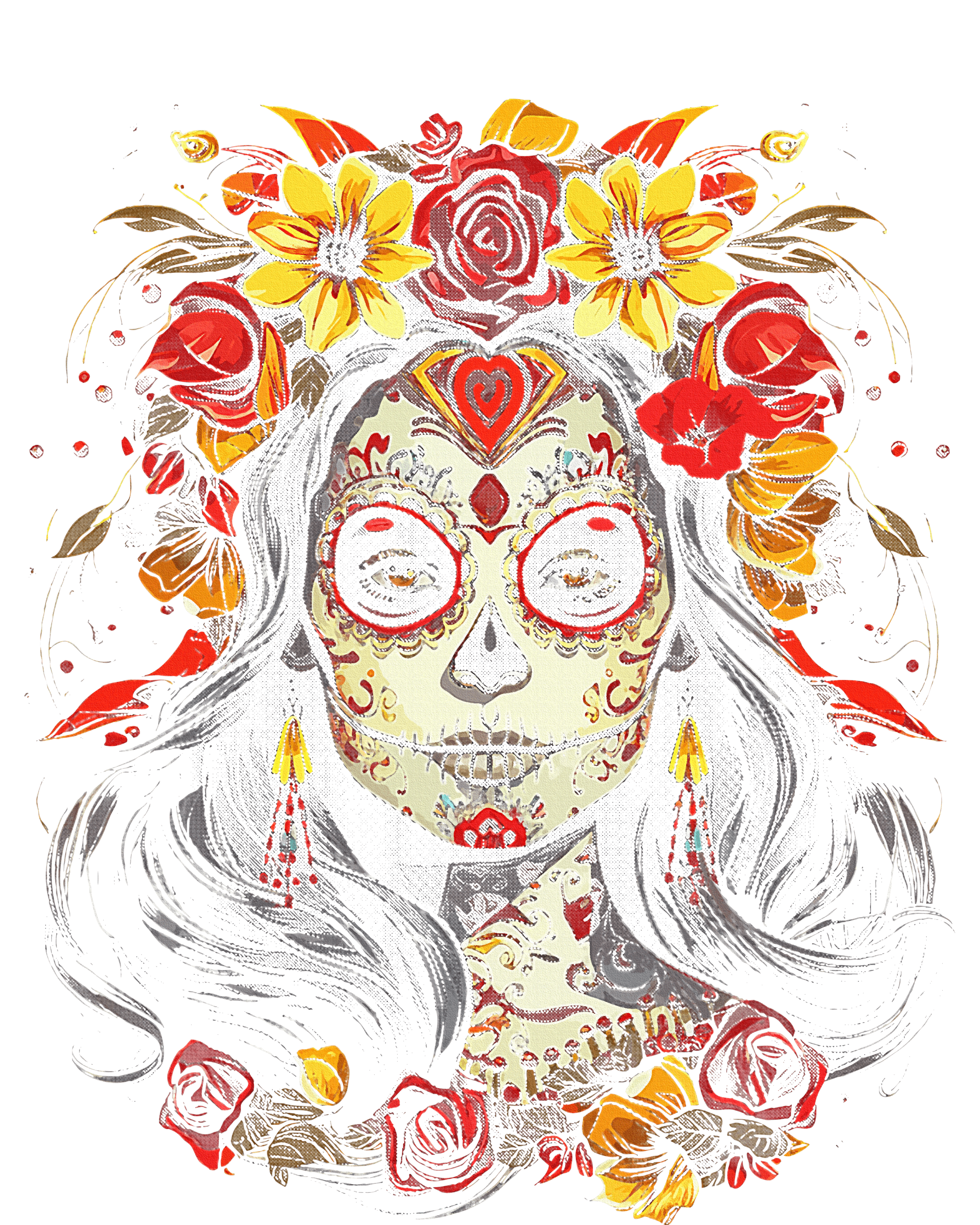 De Los Muertos La Catrina Day of the Dead Sugar Skull Cooling Performance Long Sleeve Crew