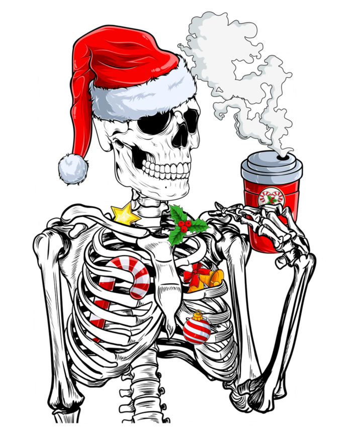 Christmas Skeleton With Smiling Skull Drinking Coffee Latte Tote Bag