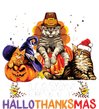 Funny Cat Happy Hallothanksmas Halloween Christmas Striped Beanie with Solid Band