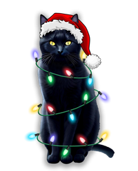 Santa Black Cat Tangled Up In Christmas Tree Lights Holiday Gift V-Neck T-Shirt