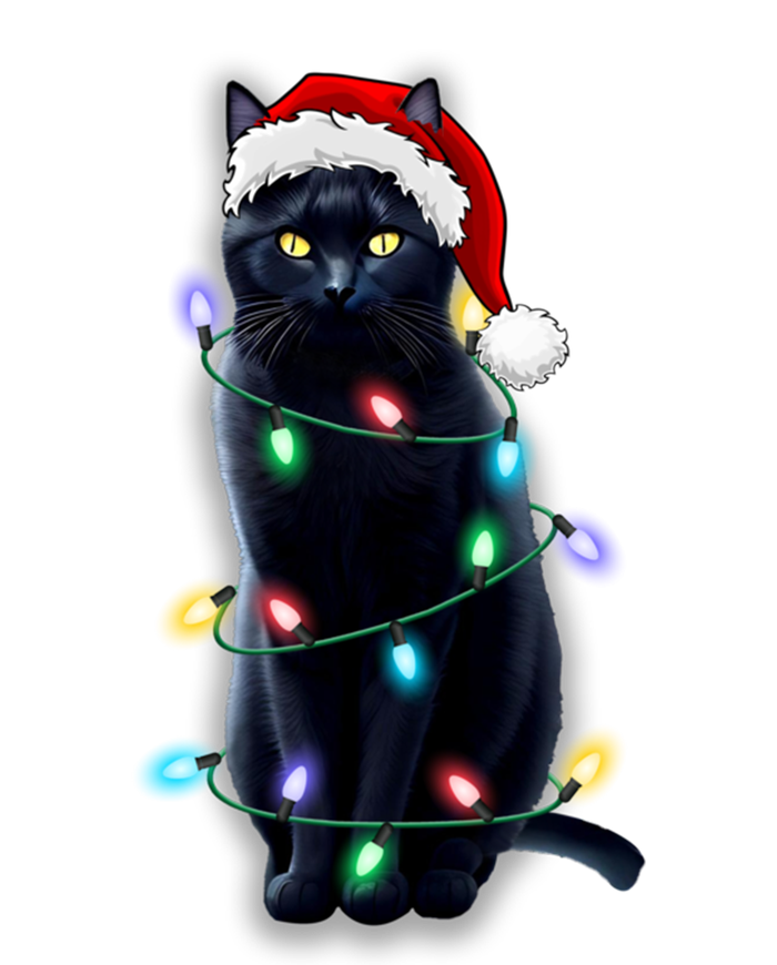 Santa Black Cat Tangled Up In Christmas Tree Lights Holiday Gift V-Neck T-Shirt