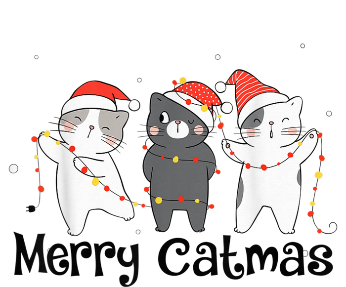 Cats With Santa Hat Christmas Light Merry Catmas Cat Lover Kids T-Shirt