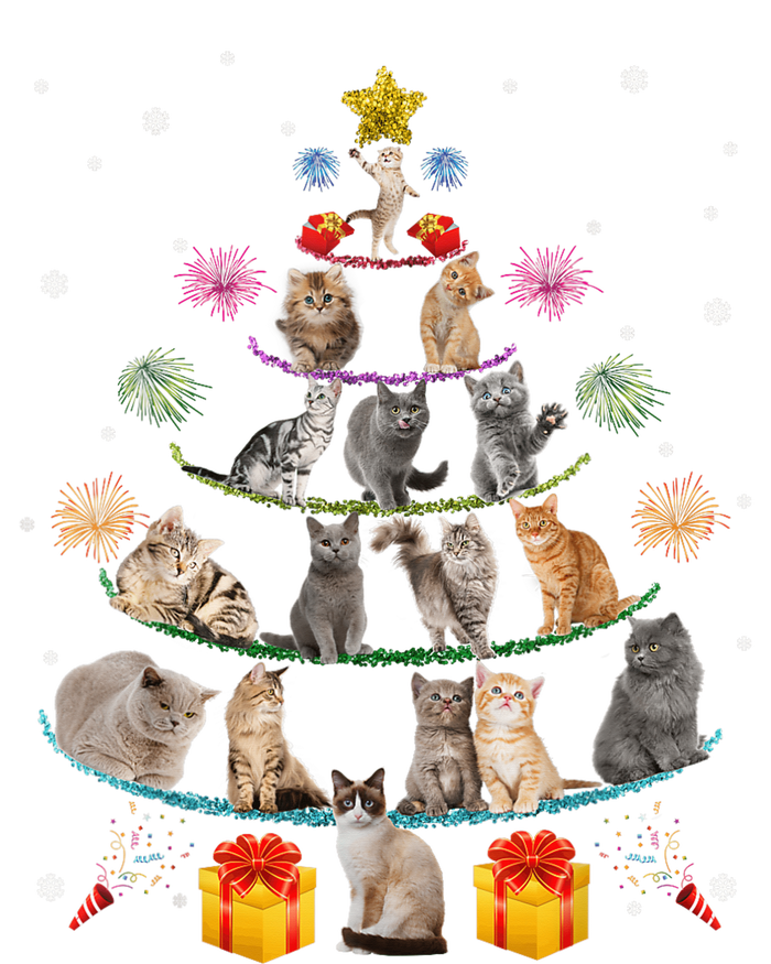 Funny Cats Christmas Tree Meowy Xmas Cats Tree Lights Gift T-Shirt