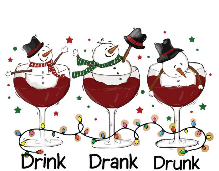 Drink Drank Drunk Funny Snowman Christmas Wine V-Neck T-Shirt