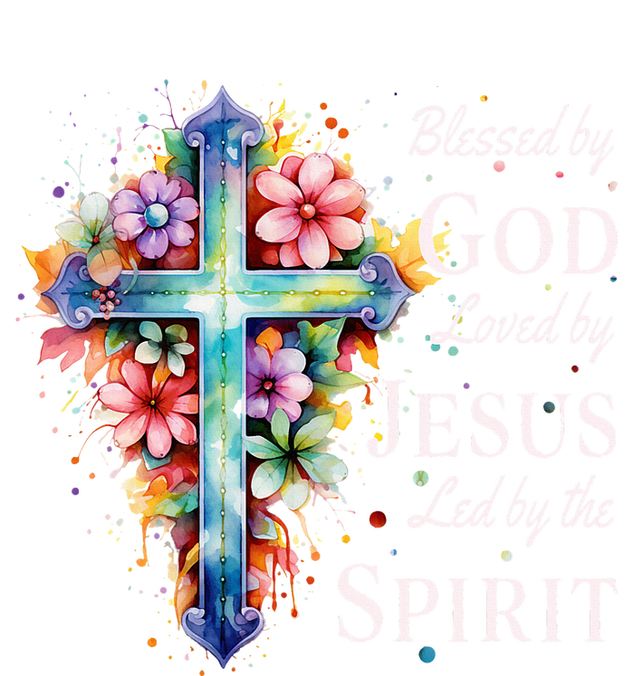 Blessed by God Loved by Jesus Floral Cross Christian Women's Tri-Blend 3/4-Sleeve Raglan Shirt