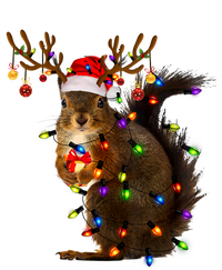 Funny Squirrel Christmas Tree Lights Reindeer Santa Hat Xmas Gift T-Shirt